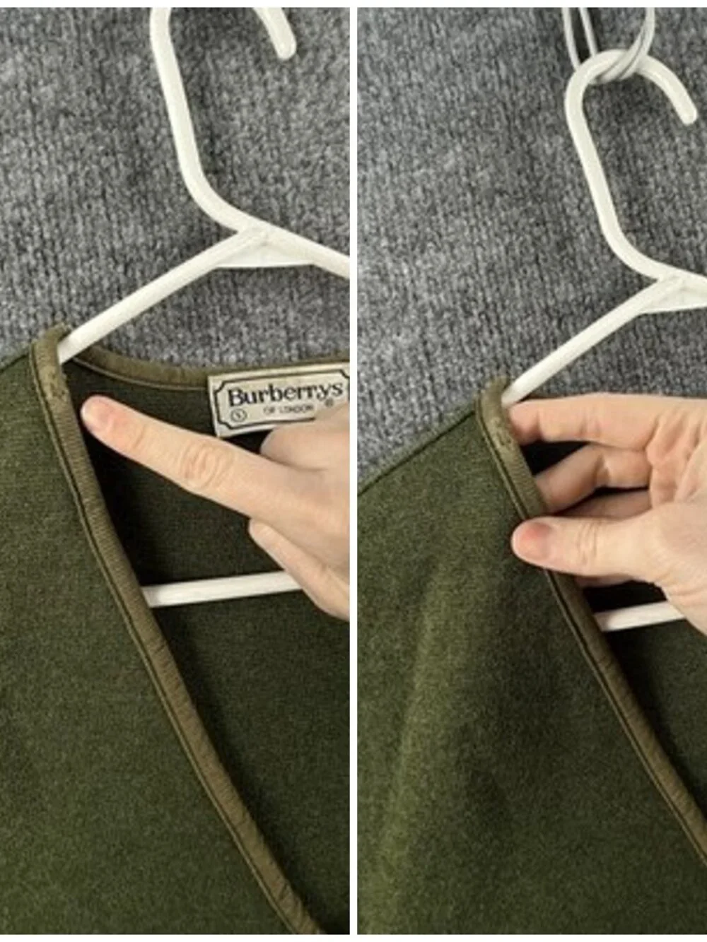 Burberry 5 Vest Green Mens V-Neck Sleeveless Solid Sweater Knit Adult Fashion